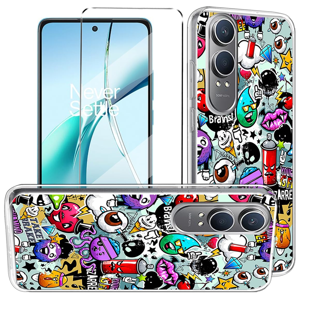 2-in-1 Case Compatible with One plus Nord CE 4 Lite Cover with 1 Pack Tempered Glass Screen Protector for One plus Nord CE 4 Lite, Slim Fit Soft TPU Shockproof Anti-Scratch Phone Case Cover - XS40