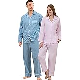U2SKIIN Couple Pajama Sets, Soft Cotton Button-Down Striped Pajamas for Men and Women Long Sleeve Sleepwear with Pockets