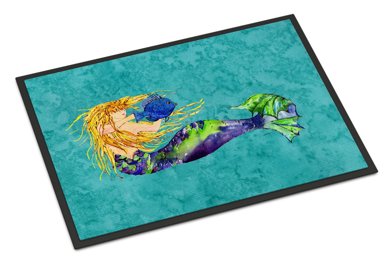 Caroline's Treasures 8724JMAT Blonde Mermaid on Teal Indoor or Outdoor Mat, 24 x 36, Multicolor