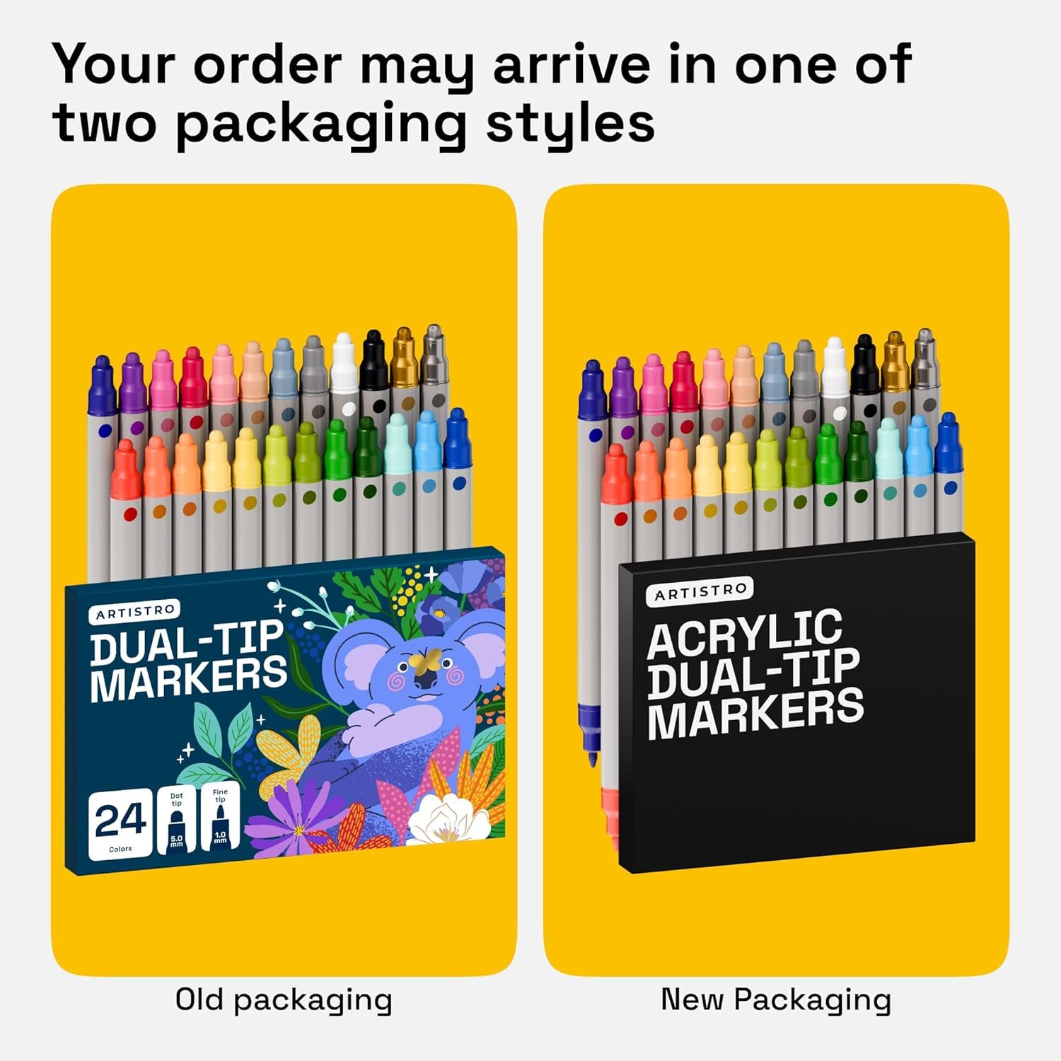 ARTISTRO 24 Acrylic Paint Markers for Rock, Fabric, Wood, Glass, Craft, Decoration - Dual-Tip Paint Pens - Stocking Stuffers, Christmas Gift Idea for Teens, Grandkids, Kids - Art Supplies