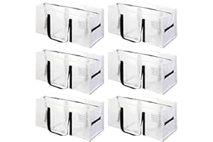 JCBZAMZ 6 Pack Heavy Duty Extra Large Moving Bags with Black Handles, Waterproof Foldable Storage Totes, Clothing Storage Bags, Packing Moving Boxes for College Supplies & Seasonal Storage, Clear