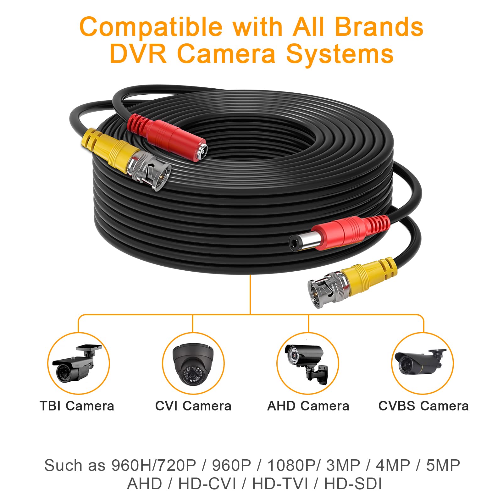 WILDHD Bnc Cable 4x150ft All-in-One Siamese Video and Power Security Camera Cable,BNC Extension Wire Cord with 2 Female Connectors for All Max 5MP HD CCTV DVR Surveillance System (4x150ft,Black)