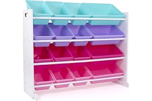 Humble Crew Supersized Toy Storage Organizer with 16 Removable Bins, White/Blue/Pink/Purple – Large Toy Storage for Toddlers Ideal for Kids' Rooms, Playrooms, and Nurseries - Modern Toy Bins for Kids