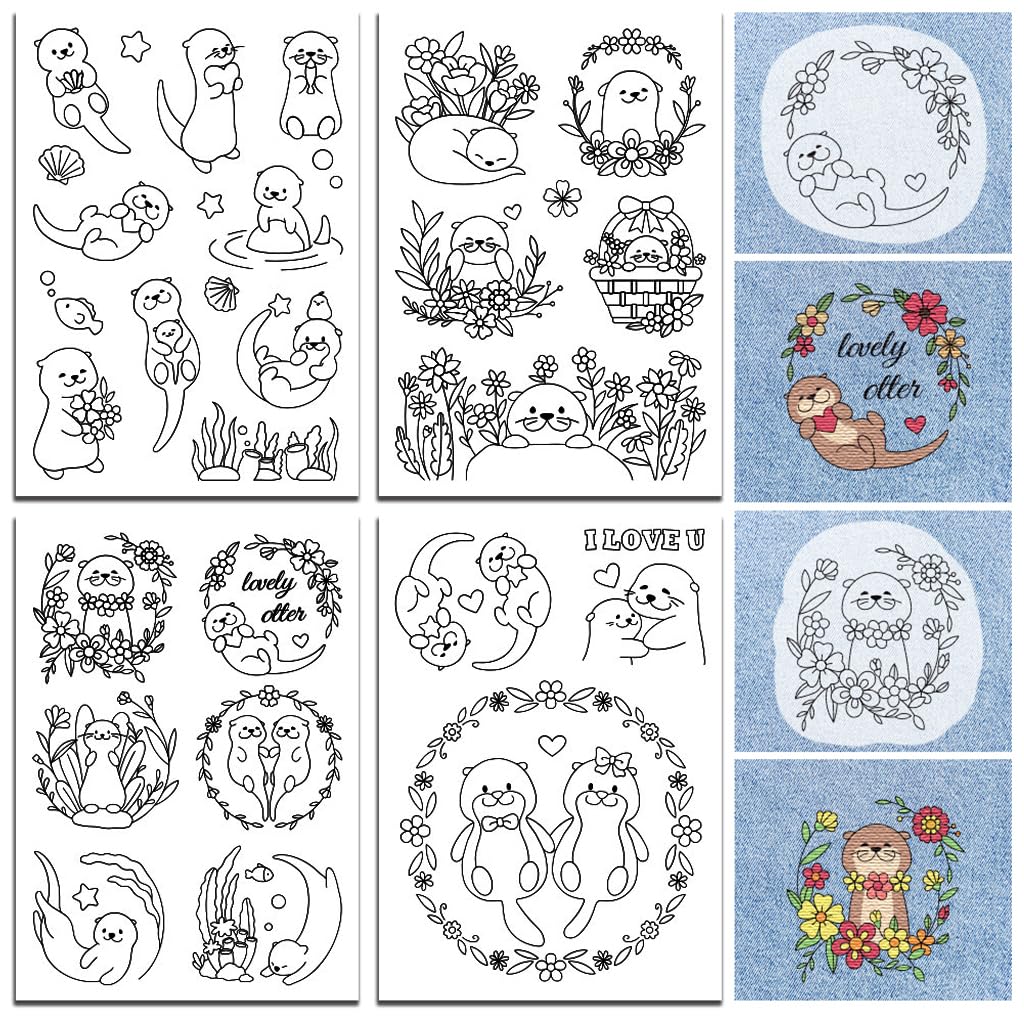 peacoblue Water Soluble Embroidery Patterns for Beginners 4 Sheets River Animals with 29pcs Patterns, Wash Away Stick and Stitch Dissolvable Embroidery Paper for Hand Sewing Lovers Women Adult — image 1