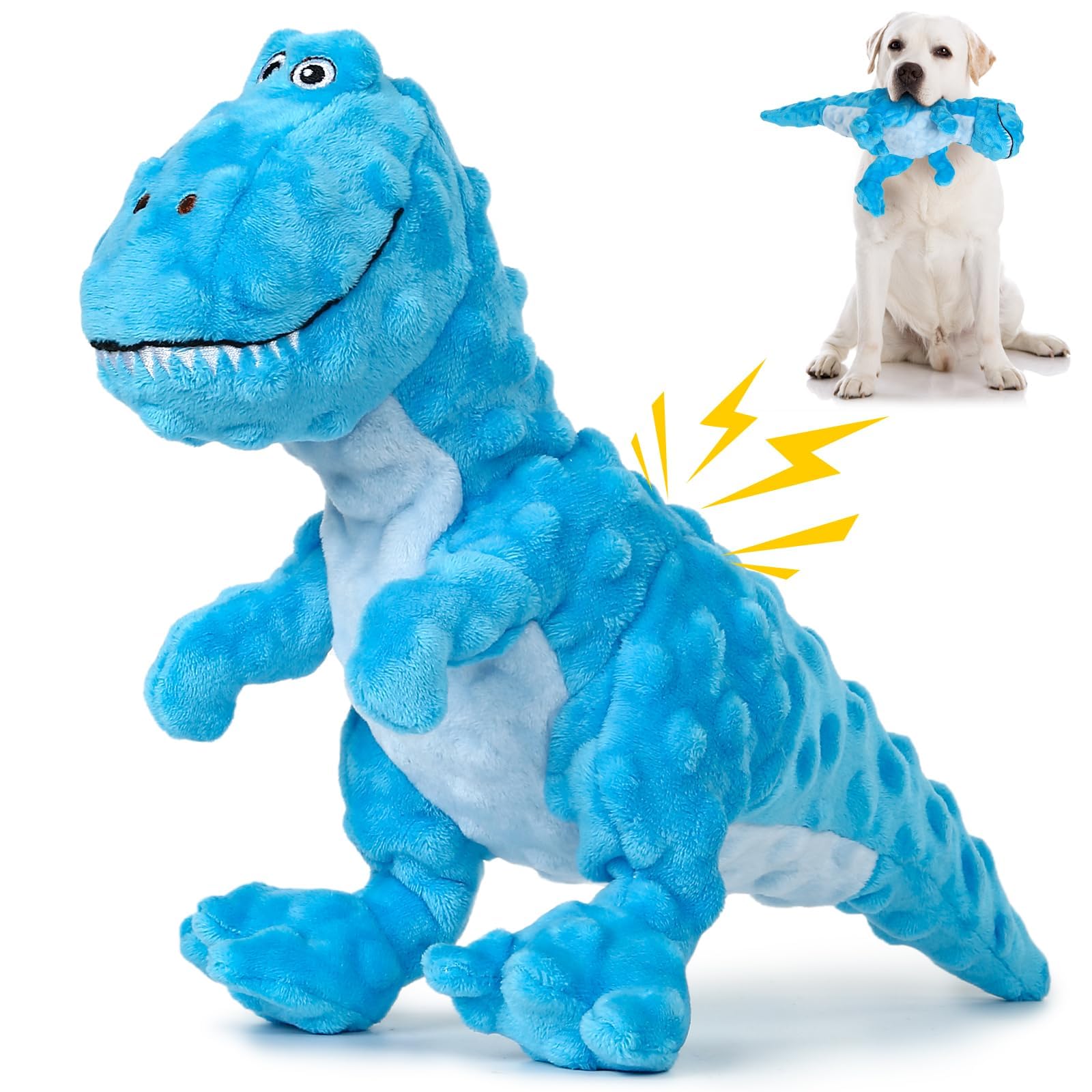 IOKHEIRA Squeaky Dog Toys, Plush Dog Toy, Interactive Dog Toys Tug of War Game Relieves Boredom with Crinkle Paper, Suitable for Puppies Small, Medium to Large Dogs(Blue, Tyrannosaurus)