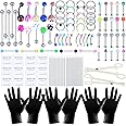 ChiMunllin 120PCS Body Piercing Kit Surgical Steel 14G 16G 20G BCR CBR Labret Lip Rings Cartilage Daith Earrings Nose Septum Nose Studs Belly Button Rings Piercing Jewelry Needles Gloves Clamps Tools