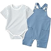YALLET Baby Boy Clothes Infant Boy Summer Outfits 3 6 12 18 Months Romper+Bib Suspender Shorts Bodysuit Overalls Set
