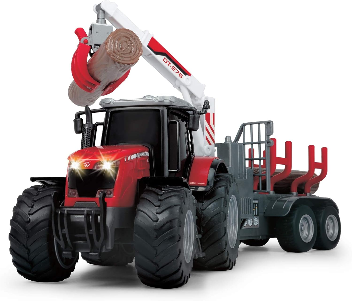 Dickie Toys 203737003 Toys Massey Ferguson Toy Tractor with Trailer and 3 Wooden Logs, Wooden Grabber, Tractor with Trailer - Image 3