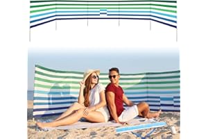 Cinnvoice 20ft Stripe Beach Windscreen Set Long Privacy Screen with 6 Hardwood Poles Rubber Mallet and Carry Bag Portable Bea