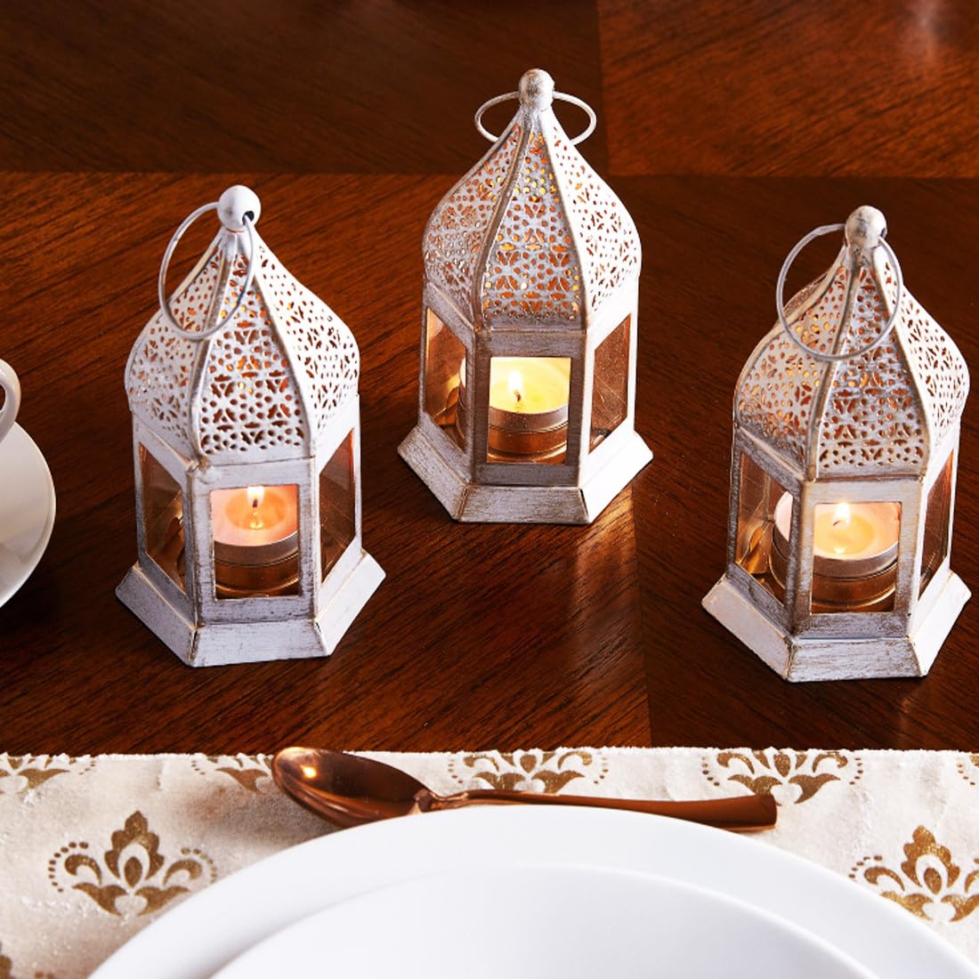 Marrakech Set of 3 Oriental Lanterns Gadi 12 cm Lanterns for Outdoor Use as Balcony Decoration or Indoor as Living Room Ramadan Decoration