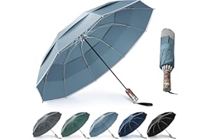 Urvoix Compact Golf Umbrellas Windproof, Travel Umbrella for Rain, 10 Ribs Aluminum Alloy & Fiberglass w/Reflective Stripe, Double Canopy Automatic Anti-bounce Close