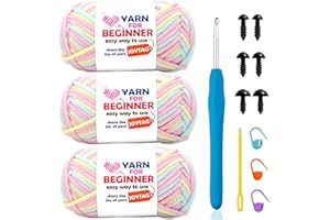 JOYTAG 3 Pack Rainbow Beginners Crochet Yarn Pink Blue Yellow Cotton Crochet Yarn for Crocheting Knitting Beginners with Easy-to-See Stitches Cotton-Nylon Blend Crochet Yarn for Beginners Crochet Kit(3x50g)