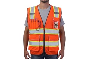 Neopelta Reflective Safety Vest Orange Mesh, High Visibility Vest with Pockets and Zipper, Padded Neck, Construction Work Vest ANSI Class 2, Orange with Yellow Trim XL