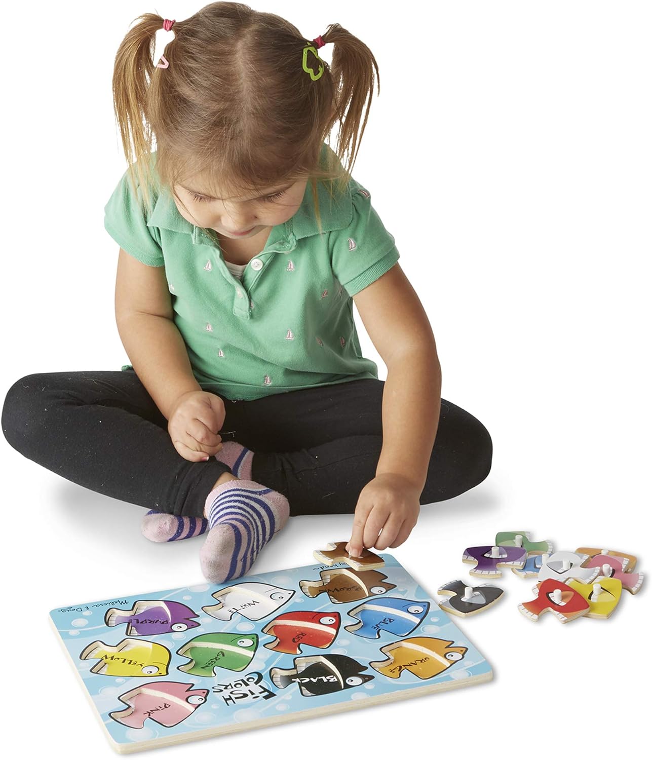 Melissa & Doug Classic Wooden Peg Puzzles (Set of 3) - Numbers, Alphabet, and Colors: Melissa & Doug: Toys & Games
