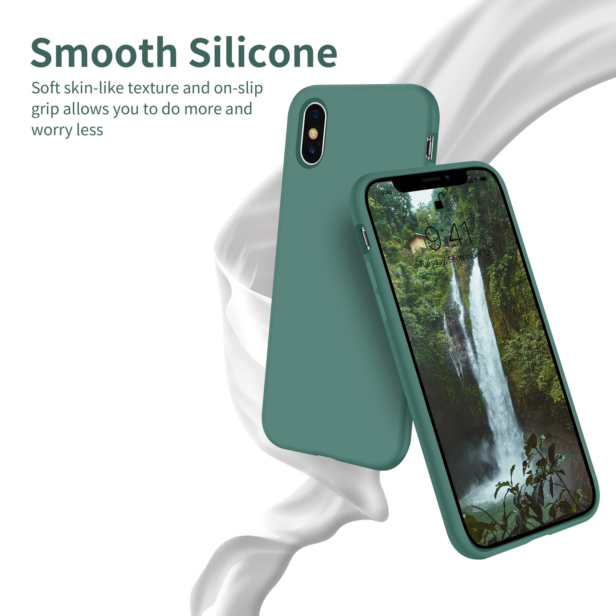 OTOFLY Compatible with iPhone X Case,Ultra Slim Fit iPhone Xs Case Liquid Silicone iPhone 10 Case with Full Body Protection Anti-Scratch Shockproof Bumper, 5.8 inch, (Pine Green)