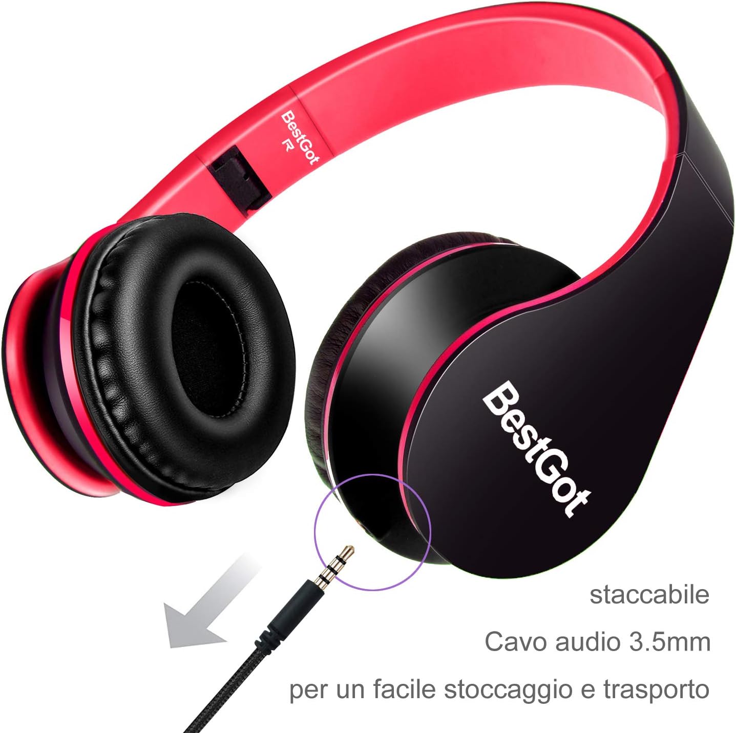 BestGot Kids Headphones for kids boys Wired with Microphone with Detachable 3.5mm Cable (Black/Red) - Image 3