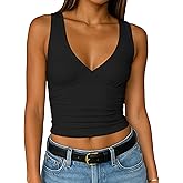 ForeFair Womens Deep V Neck Crop Tank Tops Going Out Double Lined Sexy Crop Top Sleeveless Slim Fit Y2k Summer Tops