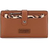 Montana West X Wrangler Brown Wallet for Women Leopard Print RFID Wallets Bifold Women's Wallets Western Credit Card Cash Wallets Ladies Female Clutch Wallet with Double Coin Purses