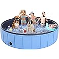Oversize Dog Pool 75"x 16", Hyperzoo Foldable Dog Swimming Pool, Hard Plastic PVC Leakproof Doggie Wading Collapsible Pet Bathing Tub for Puppy Small Medium Large Dogs and Kids, Blue