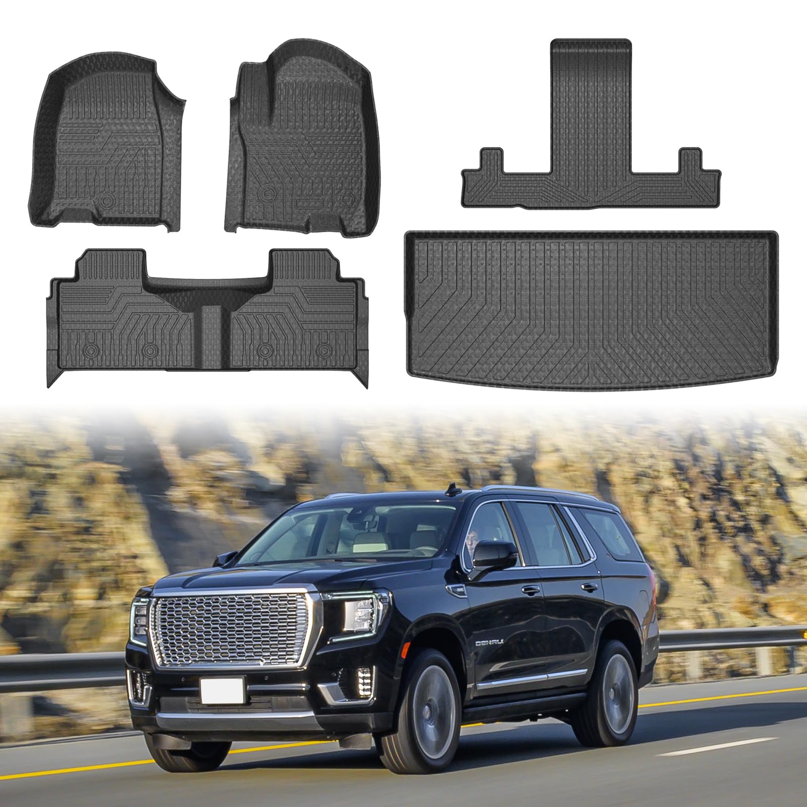Mixsuper Cargo Liner Floor Mats for Chevrolet Tahoe/GMC Yukon 2021-2025, Not for GMC Yukon XL, All Weather Trunk Mat Floor Liners 3 Row Set Black Image Mixsuper Cargo Liner Floor Mats for Chevrolet Tahoe/GMC Yukon 2021-2025, Not for GMC Yukon XL, All Weather Trunk Mat Floor Liners 3 Row Set Black Image