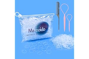 Marcoido Clear Hair Rubber Bands, 1000pcs (Clear medium+), with Hair Loop Styling Tool Set and Rat Tail Comb For Girls Teenager Girls Women Kids