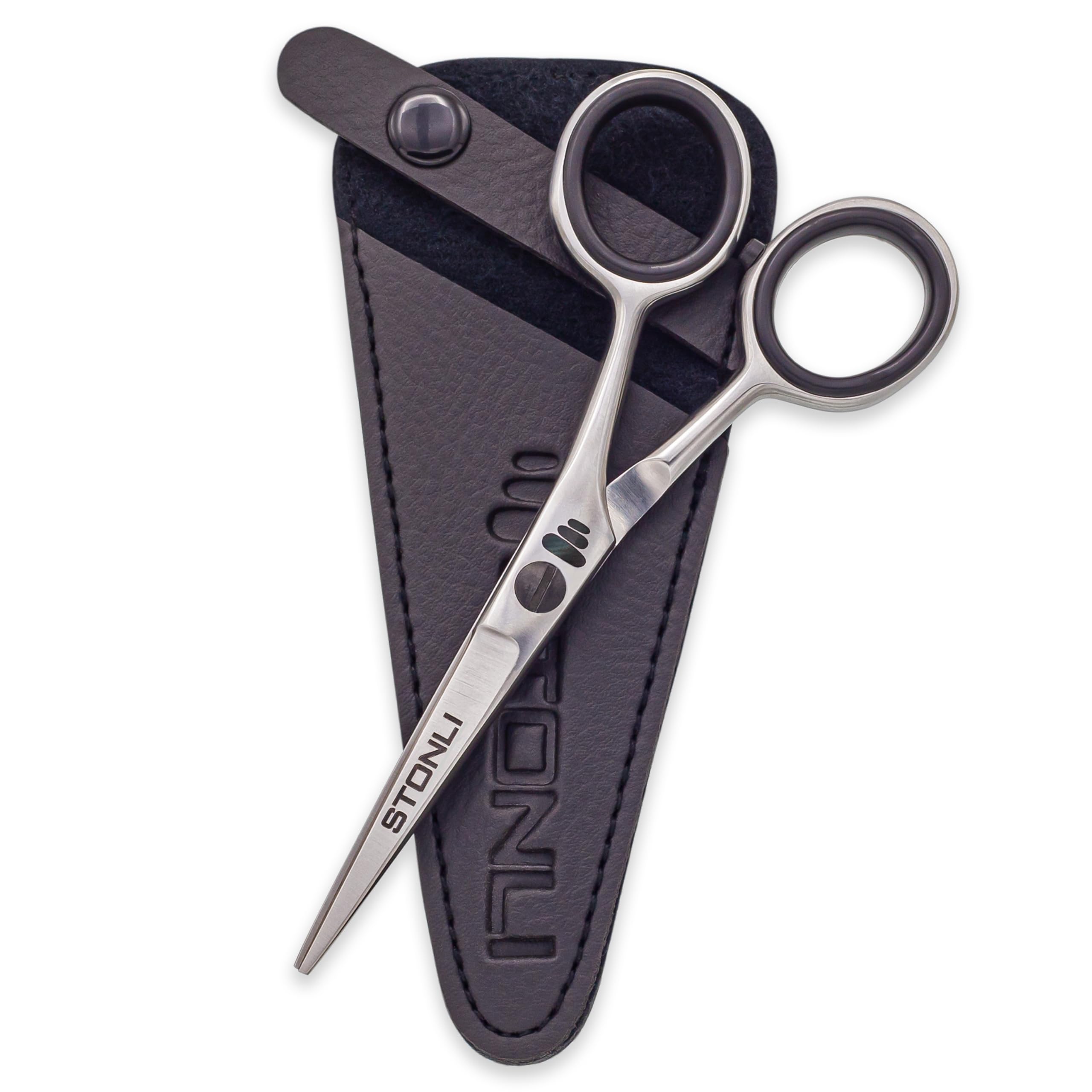 STONLI 4.5 inches Beard and Moustache Scissors - Nose Hair Trimming Stainless Steel Scissors, Safety Use for Eyebrows & Ear Hair (Silver)