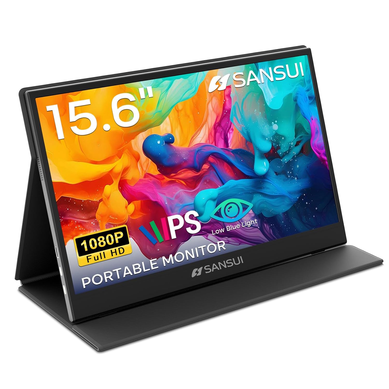 SANSUI Portable Monitor 15.6 Inch FHD 1080P Travel Monitor for Laptop, USB C HDMI Ultra-Thin IPS Computer Display with Speake