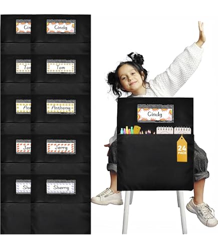 Poches De Chaise Pour Salle De Classe CRUKASE - Lot De 24, 45.7x50.8cm - Avec Étiquette Nom - Organisation Fournitures
