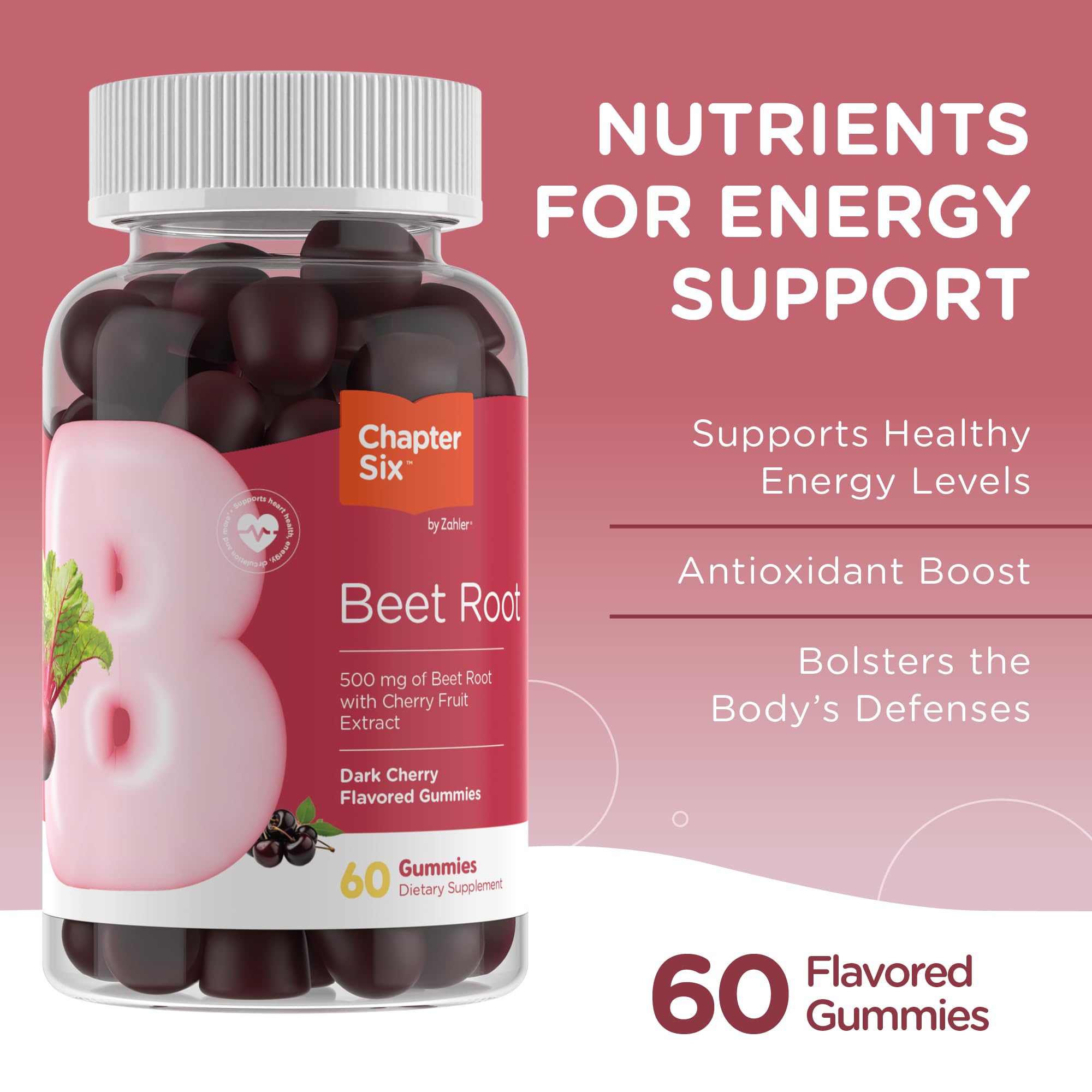Zahler Beet Root Gummies with Cherry Fruit Extract - 500mg Beet Gummies for Adults - Dark Cherry Flavor - Supports Blood & Nitric Oxide Flow - Vegetarian Kosher Non GMO Beetroot Gummies - 60 Count