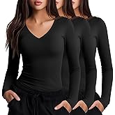 Neer 3 Pack Women Long Sleeve Underscrubs Shirt V Neck Slim Fitted Scrub Undershirts Comfort Nurse Fall Layering Tees Tops