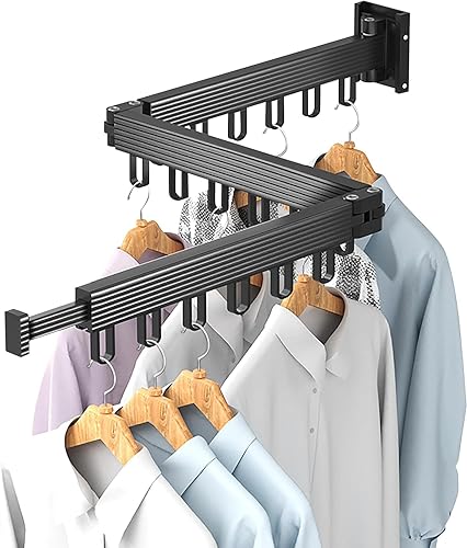Wall-Mounted Clothes Drying Rack for Laundry Organization, Folding