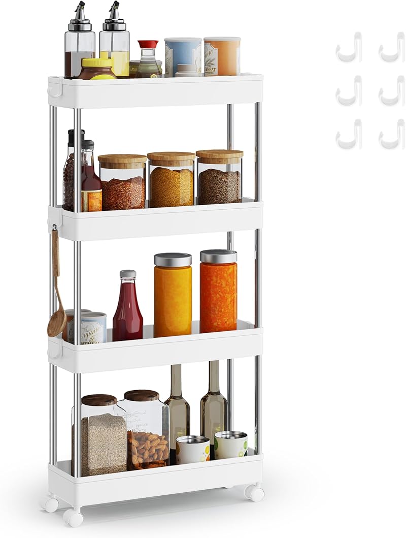 SONGMICS 4-Tier Storage Trolley Cloud White KSC08WT 15 kg 360° Wheels