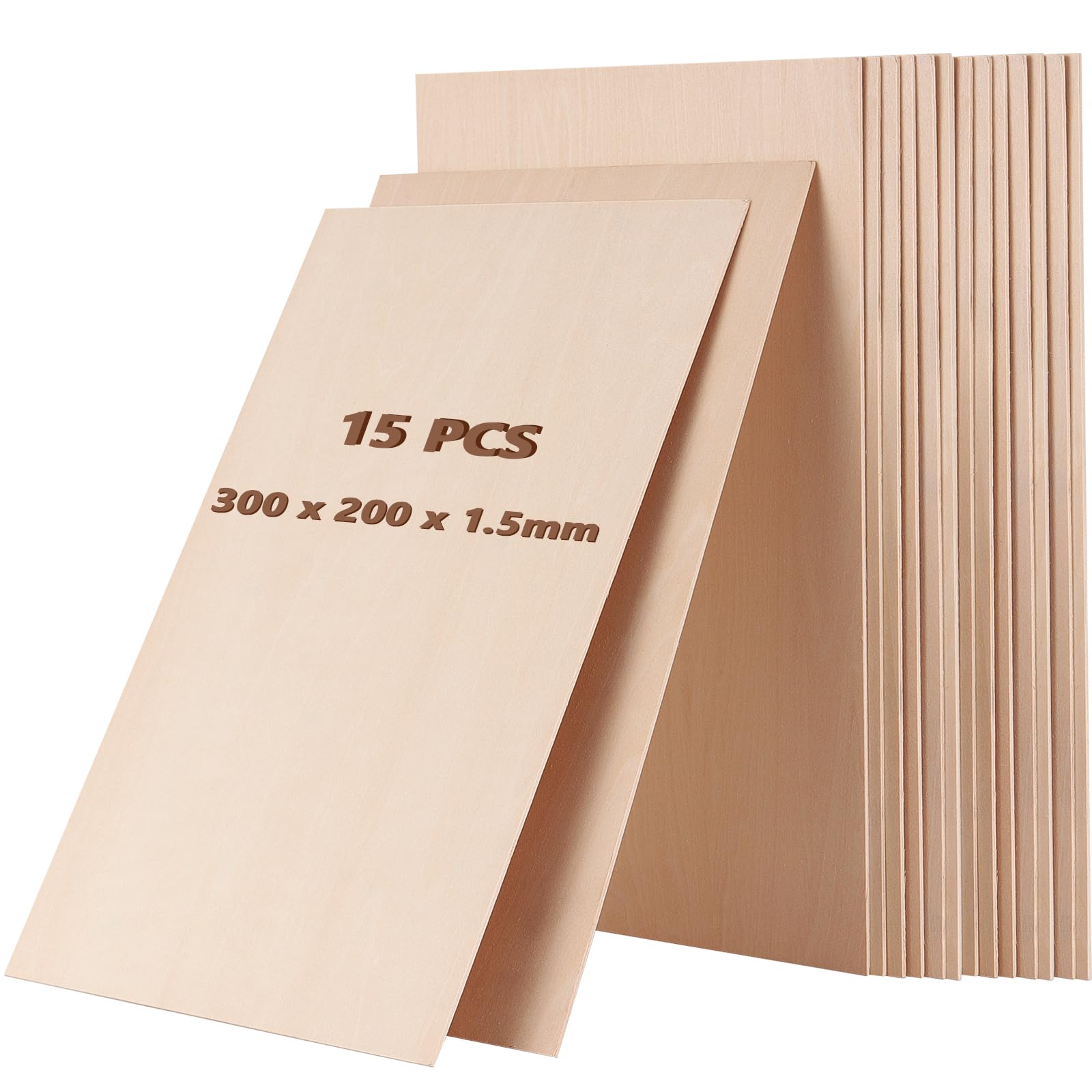 HAKZEON 15 PCS 300 x 200 x 1.5mm Balsa Wood Sheets, Unfinished Basswood Sheets for DIY Building Project Model Arts Crafts House Aircraft Ship Boat