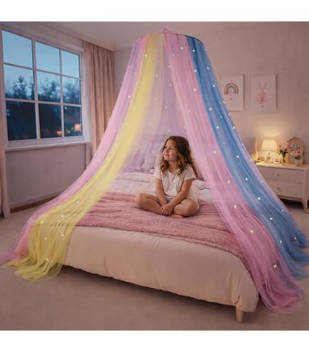 Dosel De Cama Mosquitera Con 250 Luces Cortina Coloridas – Habitación De Princesa Para Niñas