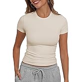 PALINDA Women's Short Sleeve T Shirts Crew Neck Slim Fitted Shirts Basic Casual Going Out Tops Sexy Y2K Tees