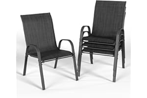 VONZOY Patio Dining Chairs Set of 4, Stackable Dining Chairs High Back, Breathable Seat Fabric and Alloy Steel Frame Fit Backyard, Porch, Lawn，Poolside (Dark Grey)
