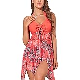 MiYang Womens Tankini Swimdress with Boyshorts Two Piece V Neck Bowknot Halter Bathing Suit Dress
