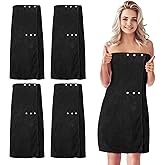 Tigeen 4 Pcs Spa Wrap Towel Wrap for Women Spa Robe with Adjustable Closure Elastic Top Lightweight Wraps for Bath Shower(M,Black)