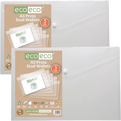 eco-eco 10-Pack Clear A3 Press Stud Wallets 200 Micron 95% Recycled