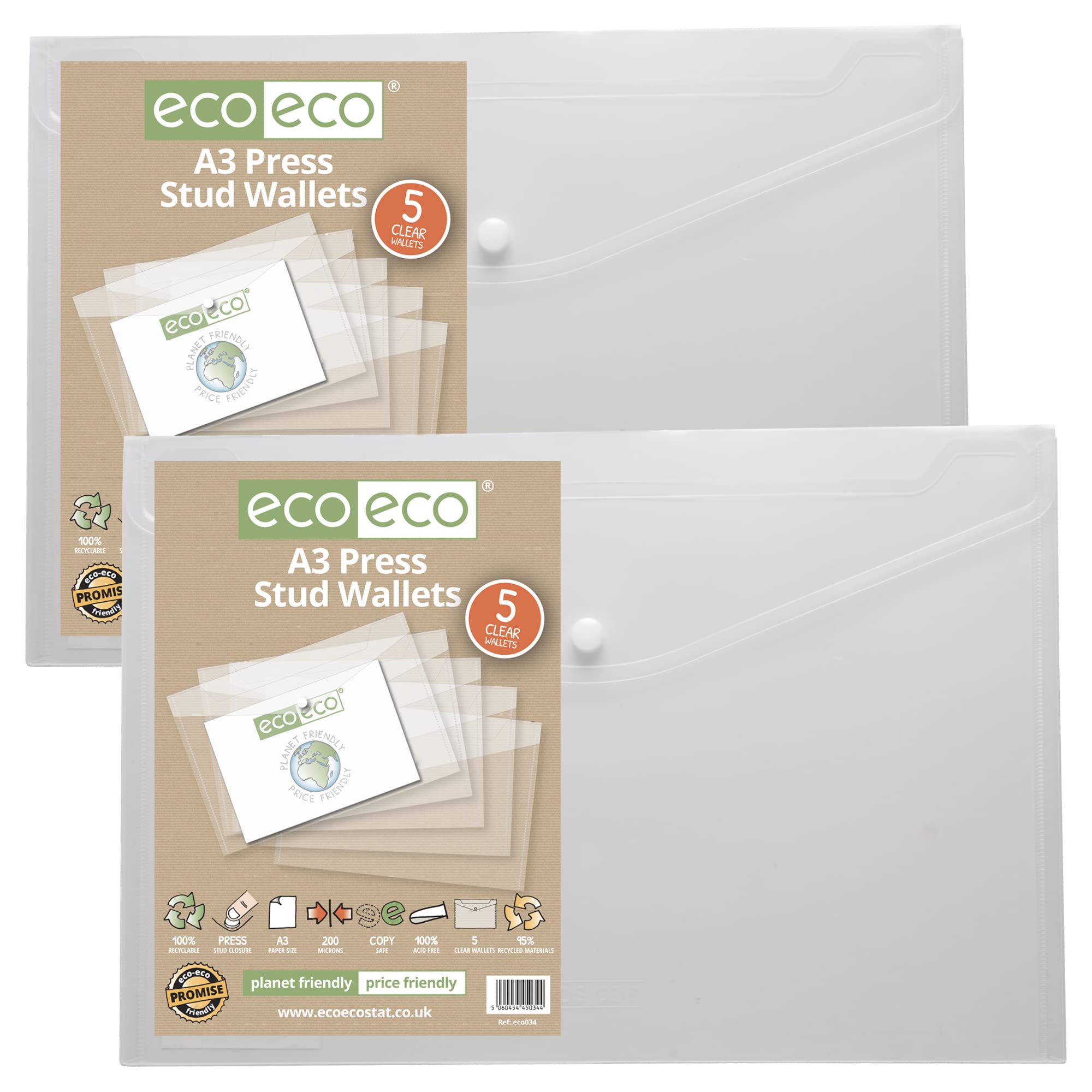 ECOECO 10-Pack Clear Transparent Press Stud Popper Wallets-Sustainable Organization with 50% Recycled Plastic Folders! Perfect for Office, School & Home Use,Eco-Friendly Choice with a Clear Purpose