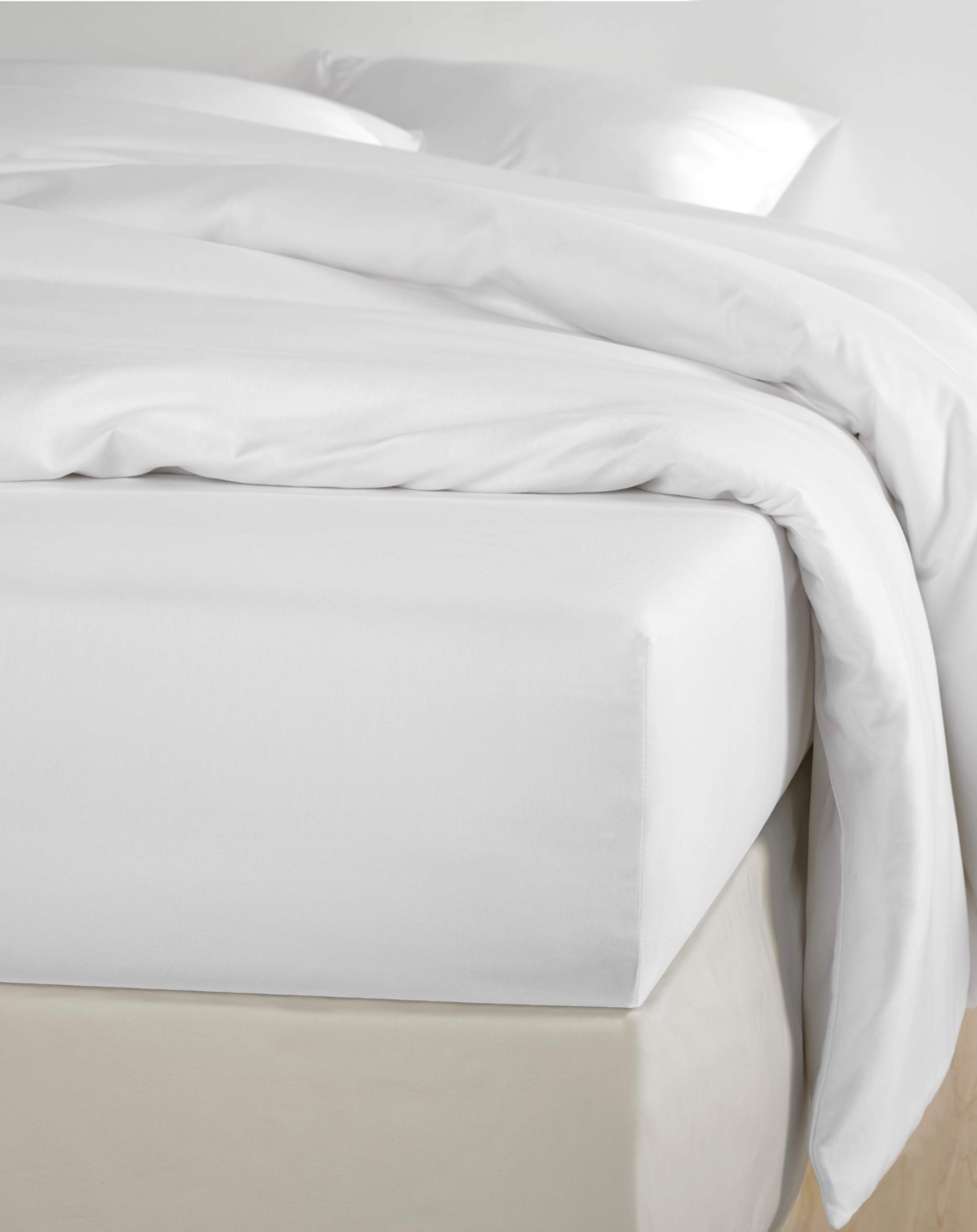 De Witte Lietaer Olivia Quality Satin Fitted Sheet - Cotton - 140 x 200 cm - H30 cm - White/White