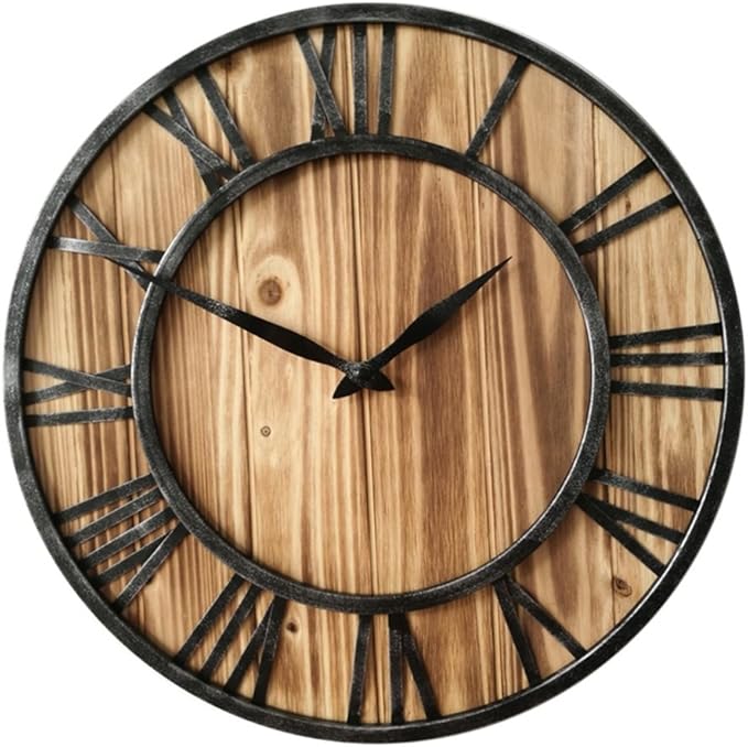 UWEGST Solid wood, handmade wrought iron wall clock, living room silent