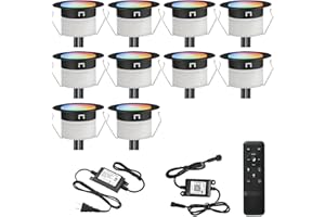 FVTLED LED Deck Lights Kit, 10pcs Φ1.22 WiFi Smart Phone Control Low Voltage Recessed RGBW Deck Lighting Waterproof Outdoor Yard Path Stair Decor, Black