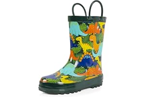 landchief Toddler Rain Boots, Kids Rain Boots Waterproof Rubber Boots for Girls and Boys with Fun Patterns and Easy-On Handles