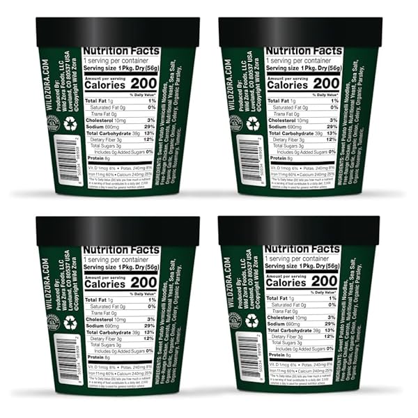 WILD ZORA CHICKEN NOODLE SOUP CUP, 4 PACK, PALEO, AIP FRIENDLY, GLUTEN-FREE, GRAIN-FREE VERMICELLI GLASS NOODLES, INSTANT RAMEN STYLE WITH REAL MEAT AND SWEET POTATOES, UMAMI FLAVOR, MADE IN USA