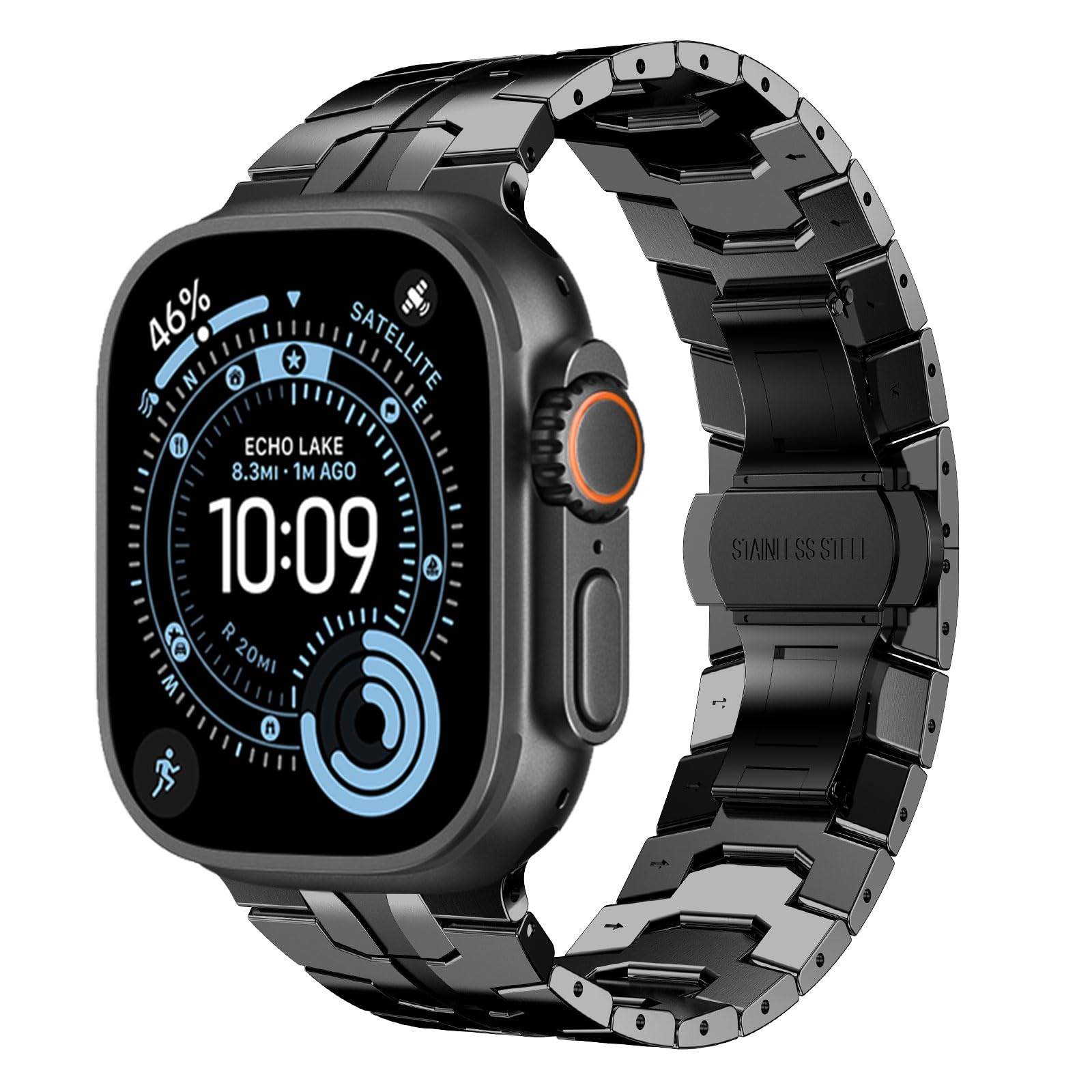 Fullife Compatible with Apple Watch Straps 49mm 46mm 45mm 44mm 42mm(Series 3 2 1) Metal Strap,Solid Stainless Steel Replacement Band for iWatch Ultra 3 2 1 Series 11/10/9/8/7/6/5/4/3/2/1/SE,Black