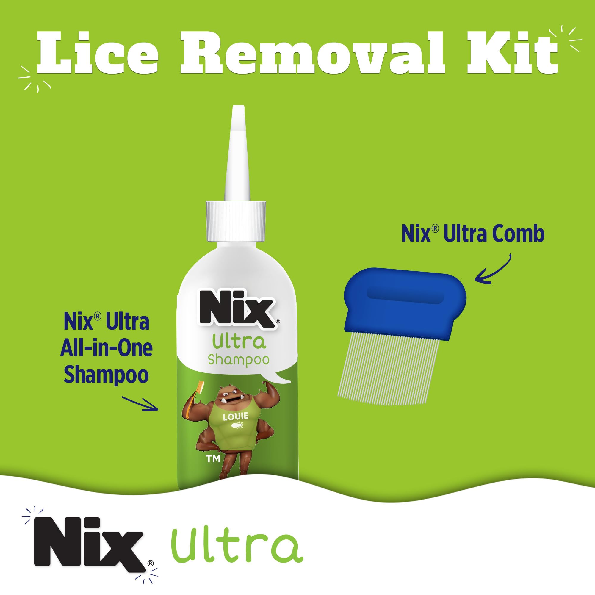 Nix Ultra Superlice Treatment, All-in-One Shampoo, 4 Fl Oz & Lice Removal Comb