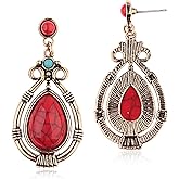 ANDPAI Handmade Lightweight Bohemian Vintage Gold Silver Reconstructed Turquoise Gemstone Pear TearDrop Dangle Earrings for Women Girls Statement Jewelry Gifts