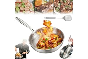 Titanium Pan, 12" Titanium Frying Pan with Lid, Hammered Non-Stick Skillet for All Stovetops, Professional Lightweight Cookwa