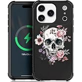 Goodsprout Compatible with iPhone 18 Pro 17 Pro Case,for MagSafe Amazing Pattern Design Shockproof Anti-Scratch Hard PC Back Case for iPhone 18 Pro 17 Pro White Skull Pink Rose
